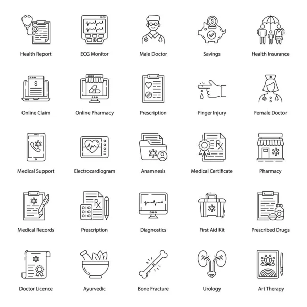 Pack Icônes Ligne Médicale — Image vectorielle