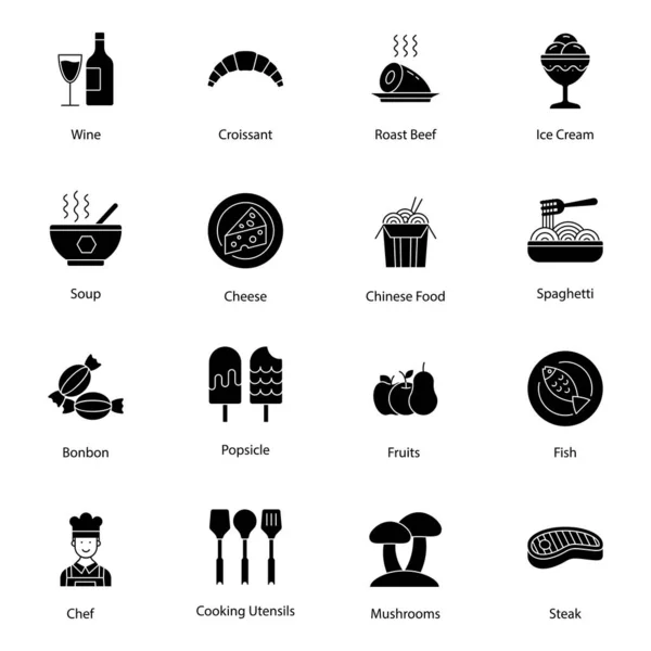 Fast Food Bebidas Glyph Vectors Pack — Vetor de Stock