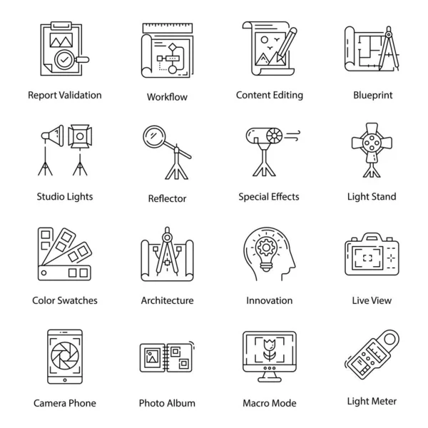 Paquete Vectores Obra Arte Digital Fotografía Estilo Línea — Vector de stock