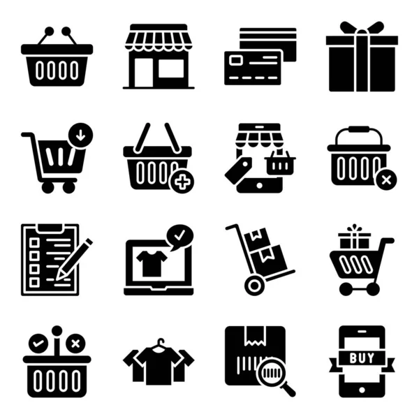 Pack Shopping Glyph Pictogrammen — Stockvector