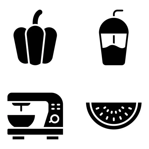 Healthy Diet Glyph Icons Pack — Stock Vector