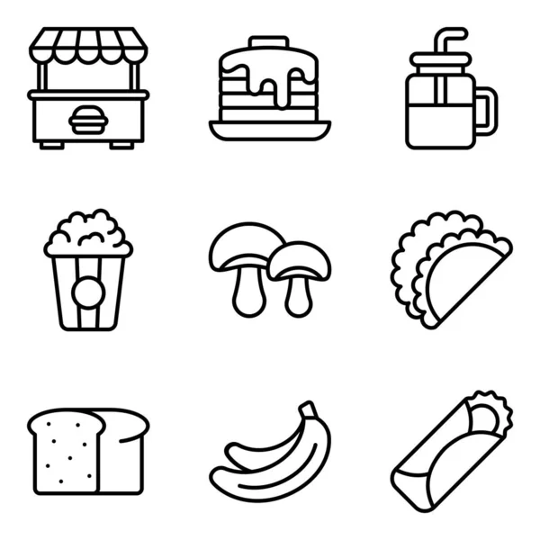 Food Eating Line Icons Pack — Stockový vektor