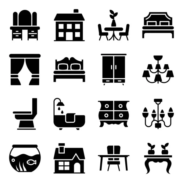 Building Decor Solid Icons Pack — Stock Vector