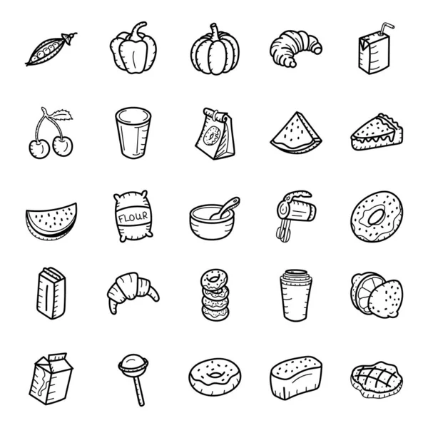 Sağlıklı Gıda ve Tatlılar Elle Çekilen Vektörler 