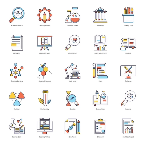 Επιστήμη Εκπαίδευση Flat Icons Pack — Διανυσματικό Αρχείο
