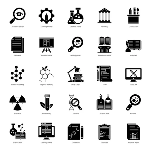 Science Education Glyphe Icônes Pack — Image vectorielle