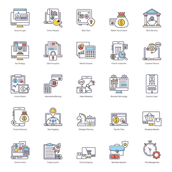 Paquete Iconos Planos Email Marketing — Vector de stock