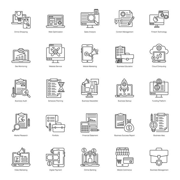 Pacote Ícones Linha Negócios —  Vetores de Stock