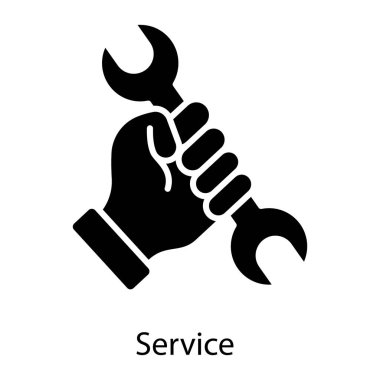 Hand holding spanner, mechanic icon in solid vector, repair services  clipart