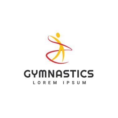 Rhythmic gymnastics logo. Sportsman with ribbon.  clipart