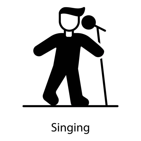 Hombre Cantando Canción Sosteniendo Micrófono Representando Cantando Humano — Vector de stock