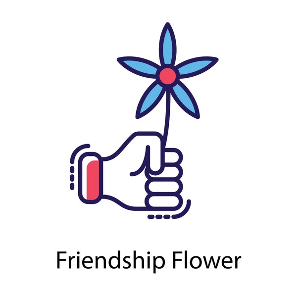 Sebuah Bunga Indah Ditangan Persahabatan Ikon Datar Bunga - Stok Vektor