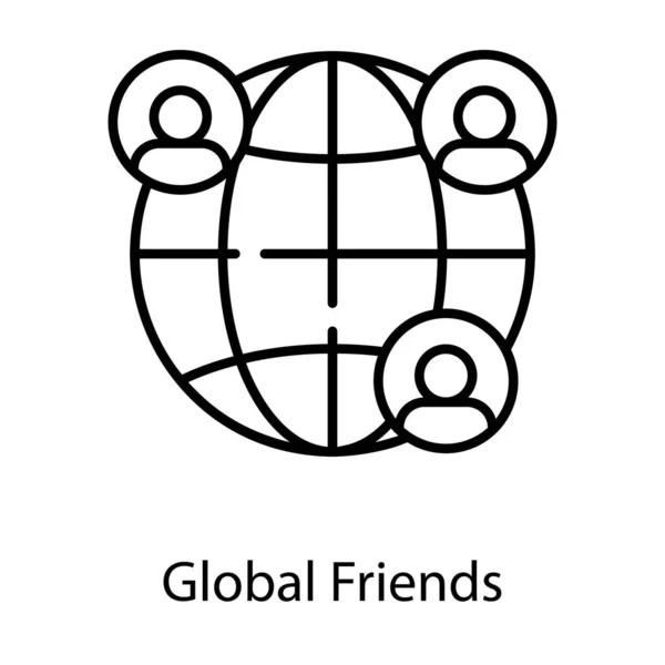 Amigos Redor Globo Amigos Globais Vetor Ícone Linha — Vetor de Stock