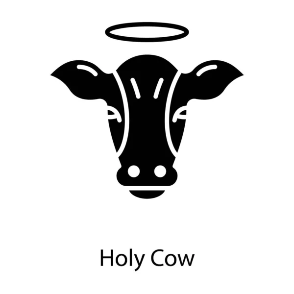 Animal Saint Hindou Icône Vache Dans Conception Vectorielle Solide — Image vectorielle