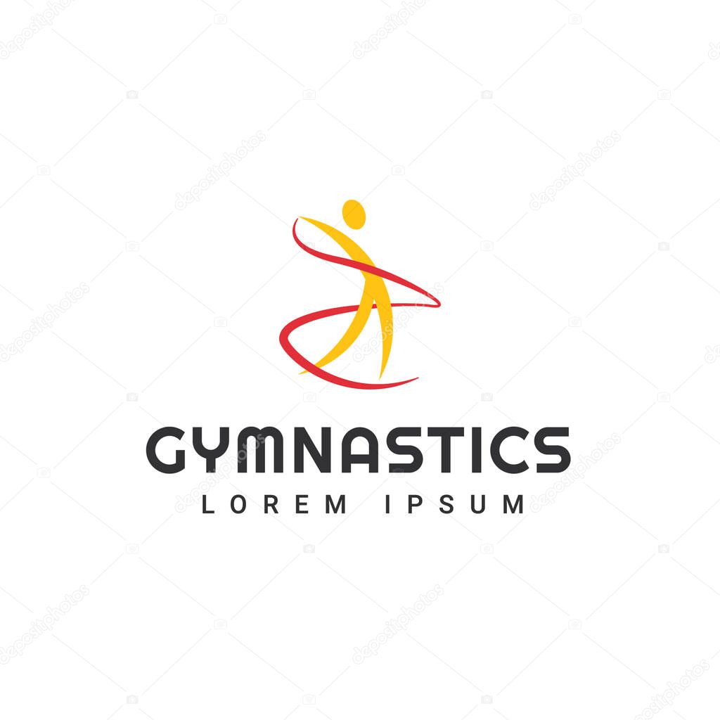 Rhythmic gymnastics logo. Sportsman with ribbon.