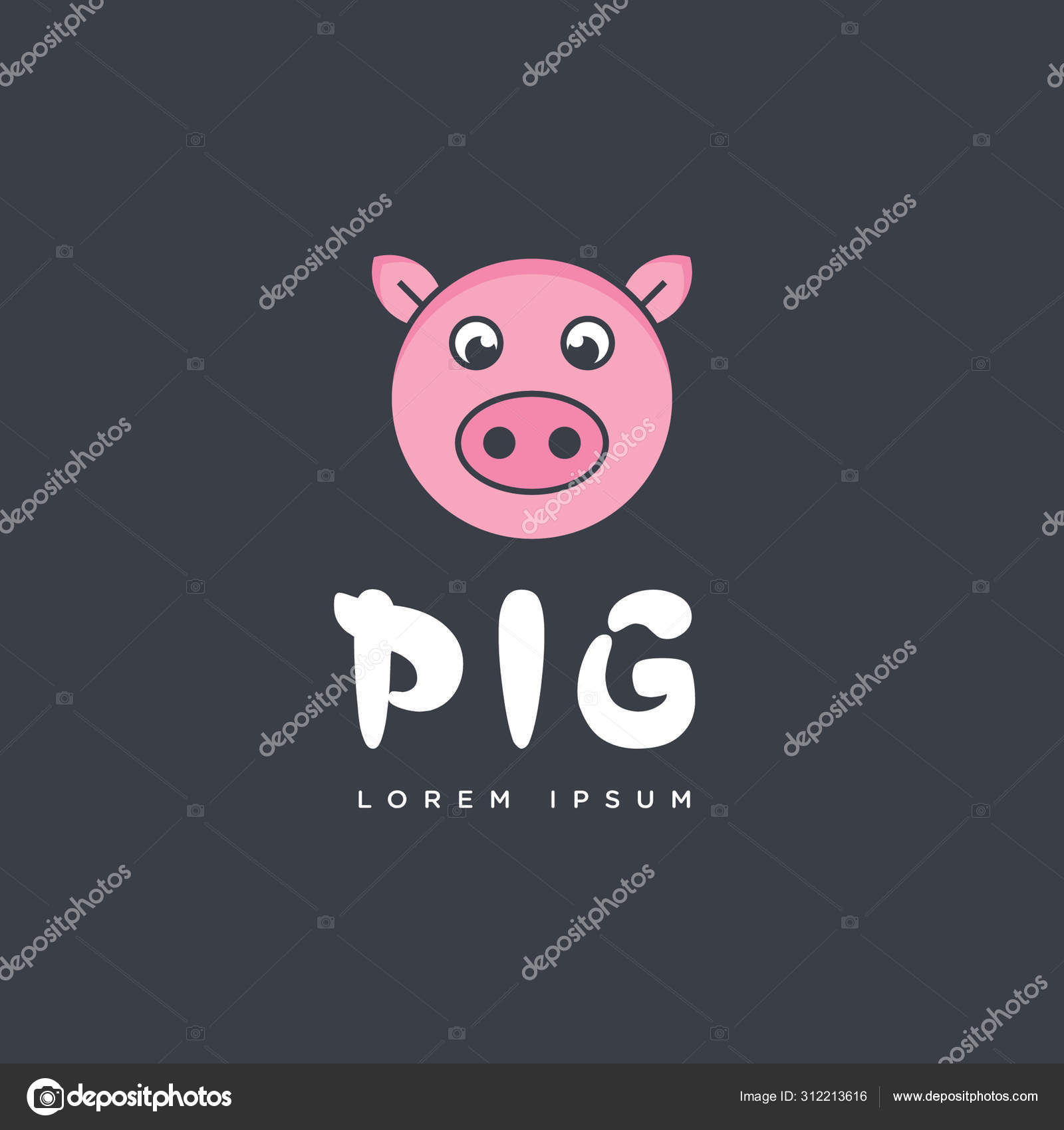 Pig Logo Simply Isolated Black Background Farm Animal Stock