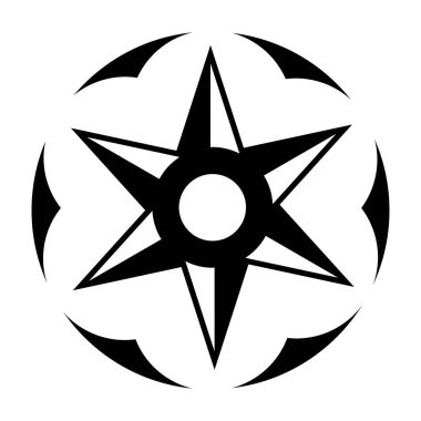 Pusula gülü, rüzgar gülü mandala daire simgesi kabartma tasarımı 