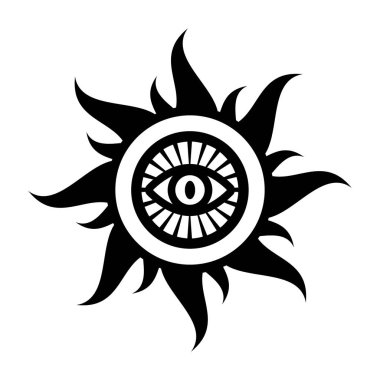 Geometrik radyal dövme, vektör tasarımında Mısır güneş ikonu