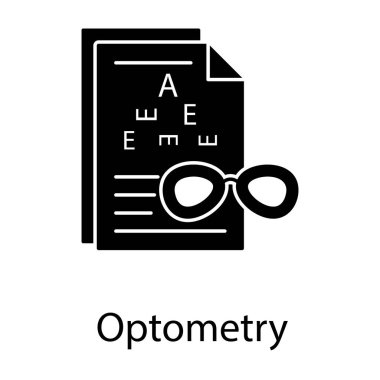 Beyaz arkaplanda katı tasarım için optometri simgesi.