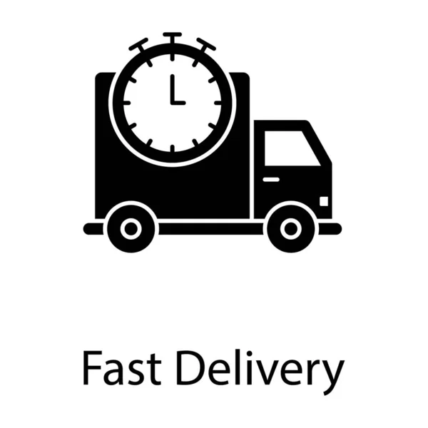 Fast Delivery Delivery Van Clock Icon Solid Design — Stock Vector