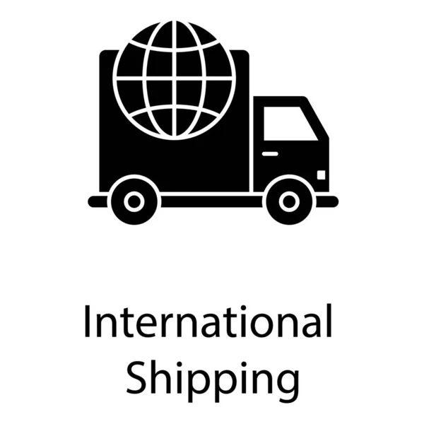 Vrachtwagen Met Globe Aanduiding Internationaal Verzendpictogram — Stockvector