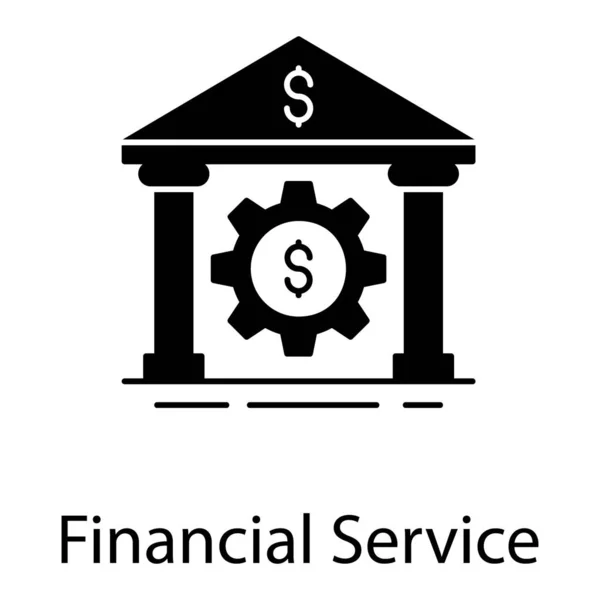 银行大楼内描绘金融服务图标的齿轮 — 图库矢量图片