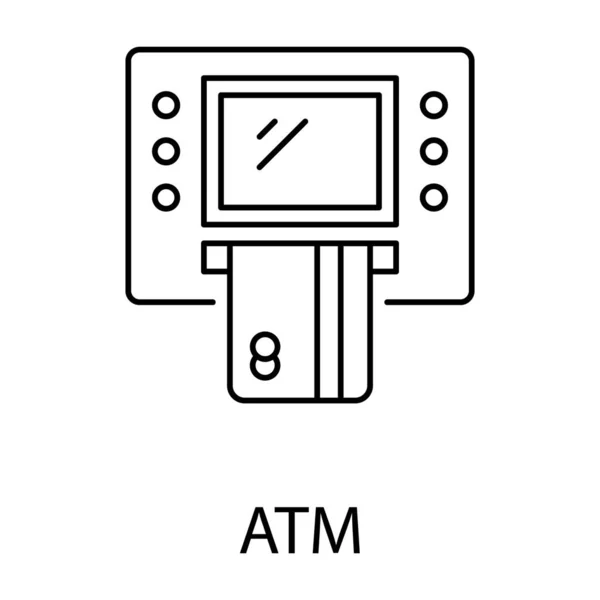 Atm Terminal Line Design Ikon Automatisk Kassör Maskin Betalning Och — Stock vektor