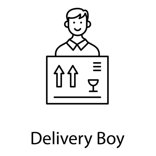 Man Parcel Delivery Boy Icon Line Design — ストックベクタ