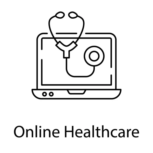 Stetoskop Wewnątrz Laptopa Ikona Online Opieki Zdrowotnej Linii Projektowania — Wektor stockowy