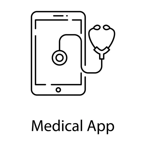 Estetoscopio Dentro Del Teléfono Icono Aplicación Médica Diseño Línea — Vector de stock