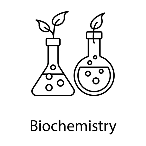 Chemická Baňka Koncept Designu Biochemie Ikony Linie — Stockový vektor