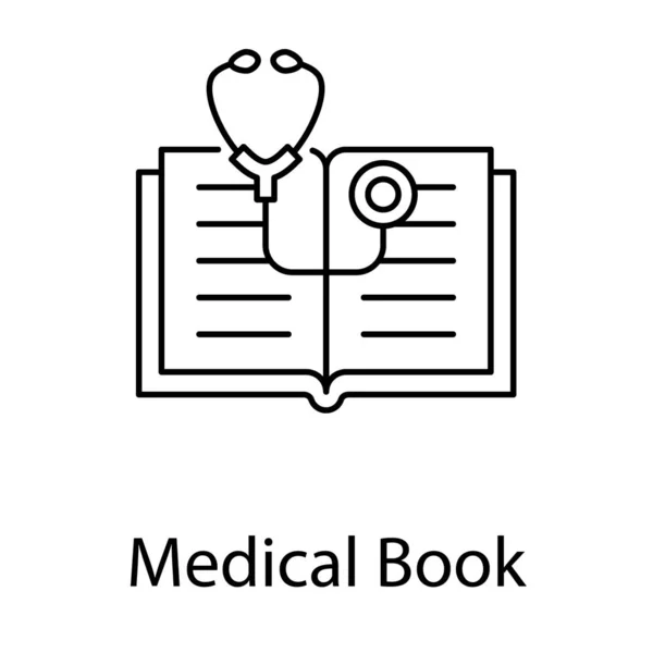 Libro Con Estetoscopio Libro Médico Diseño Línea Vectorial — Vector de stock