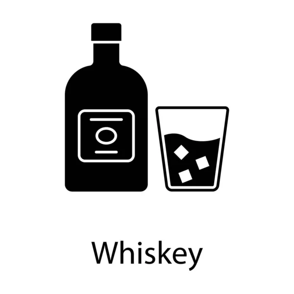 アルコールボトルはウイスキーで満たされ 白い背景にアイコンが隔離されています — ストックベクタ