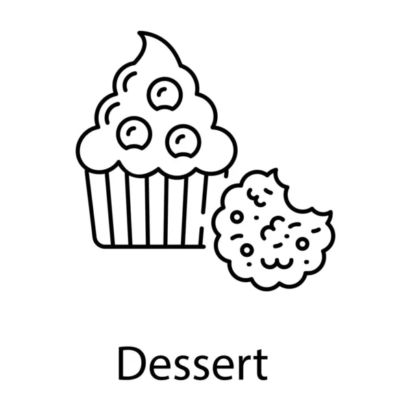 Cupcake Con Glassa Morso Biscotto Icona Leccarsi Baffi Del Dessert — Vettoriale Stock