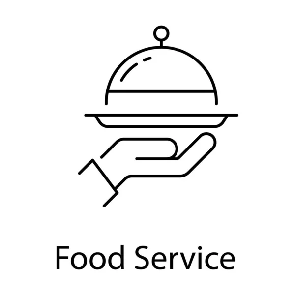 Cloche Mano Icono Línea Servicio Alimentos — Vector de stock