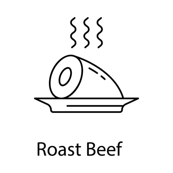 Deliciosamente Cocido Roast Beef Línea Vector — Vector de stock