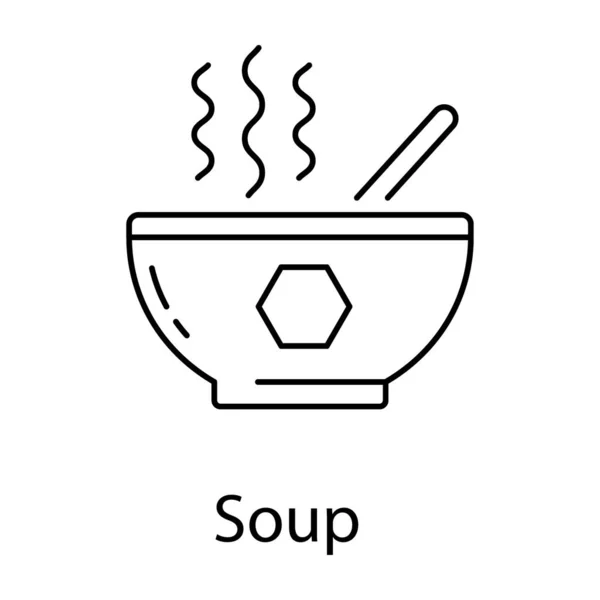 Cuenco Con Sopa Caliente Línea Icono — Vector de stock