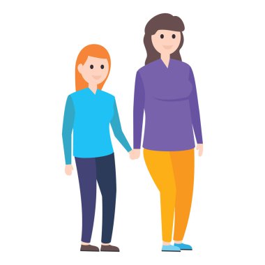 Mutlu anne ve kız, güzel düz vektör karakteri.