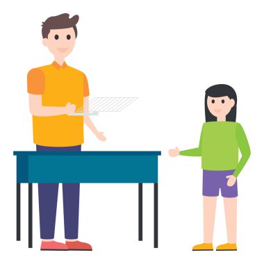 Düz karakter vektör tasarımı sınıfında öğrenci.