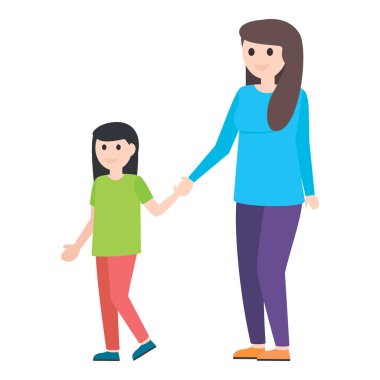 Mutlu anne ve kız, güzel düz vektör karakteri.