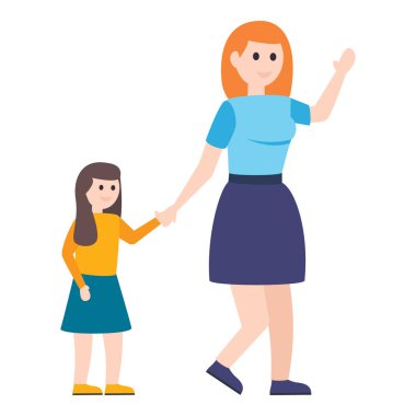 Mutlu anne ve kız, güzel düz vektör karakteri.