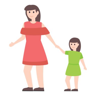 Mutlu anne ve kız, güzel düz vektör karakteri.