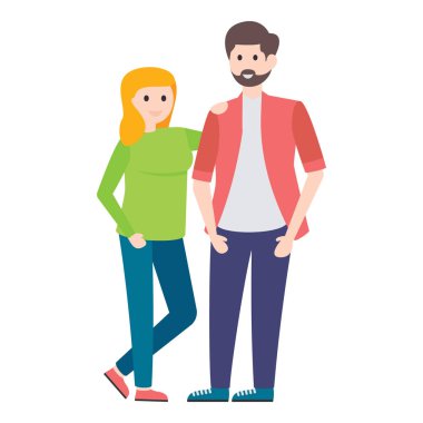 Aşık çift düz vektör, beyaz arka planda izole karakter.