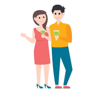 Beyaz arkaplanda izole edilmiş çift düz vektör karakteri.