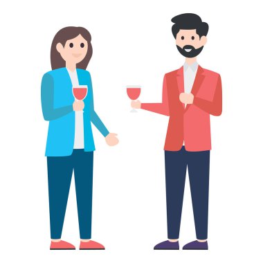 Kadın ve erkek içki bardağı, ofis partisi, kutlama vektörü.