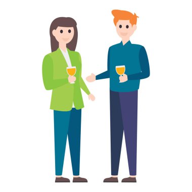 Kadın ve erkek içki bardağı, ofis partisi, kutlama vektörü.