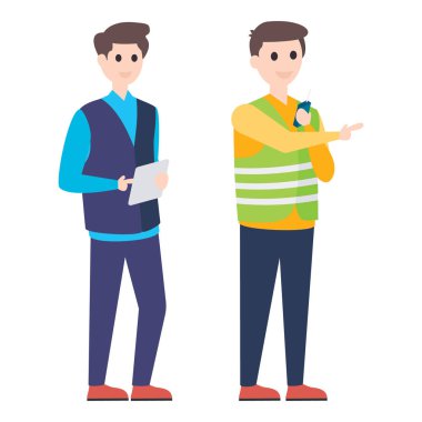 Beyaz arkaplanda inşaat yöneticisi vektörünün düz karakteri