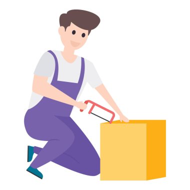 Marangoz düz karakter, ahşap işçisi vektörü beyaz arkaplan 