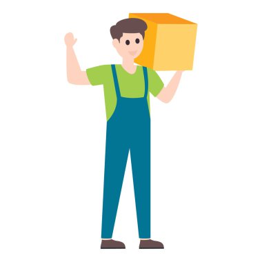 Karton taşıyan adam, teslimatçı ya da işçi vektörü düz karakter.