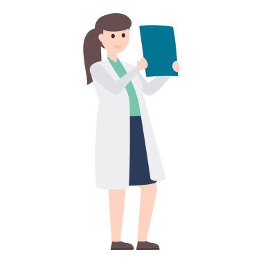 Doktor X ışını raporu tutuyor, radyograf düz vektör karakter.